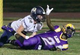 Lemoore's Demel Turner argues for an interference call in the first half of Lemoore's playoff opener against visiting Mission Prep High School.